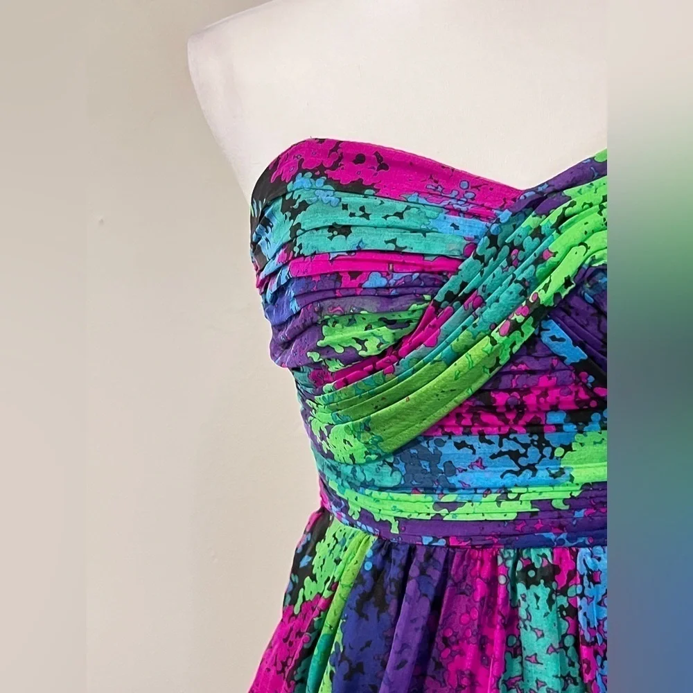 Shoshanna jewel tone strapless Mini dress silk fit and flare sz 0 cocktail party - Picture 7 of 15